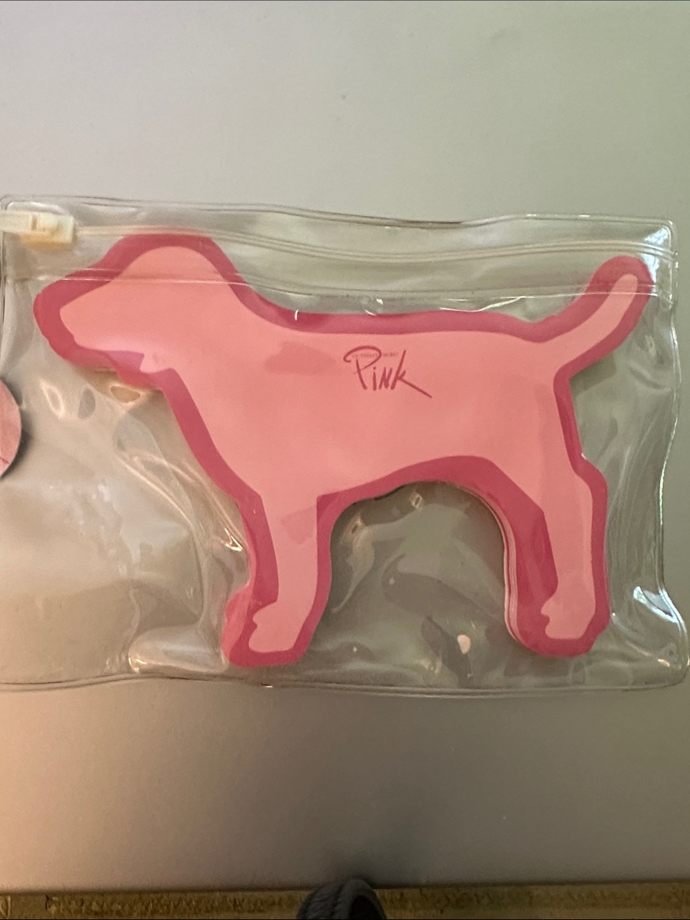 PINK Victoria's Secret Vintage Clear Vinyl Pouch with Pink Dog sticky notes